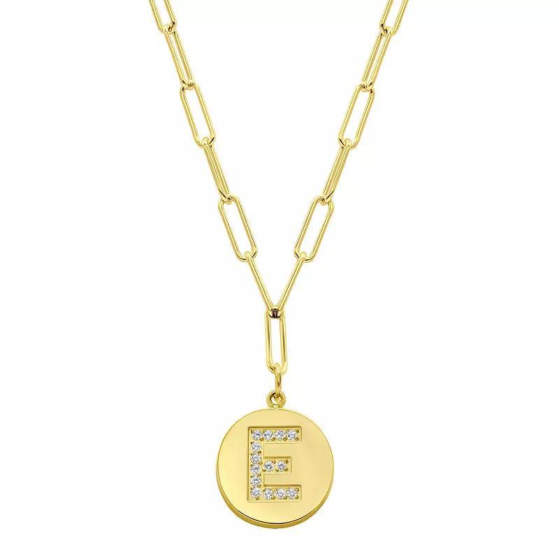 Adornia Gold Tone Adjustable Cubic Zirconia Initial Disc Pendant Paperclip Necklace, Womens F Product Image