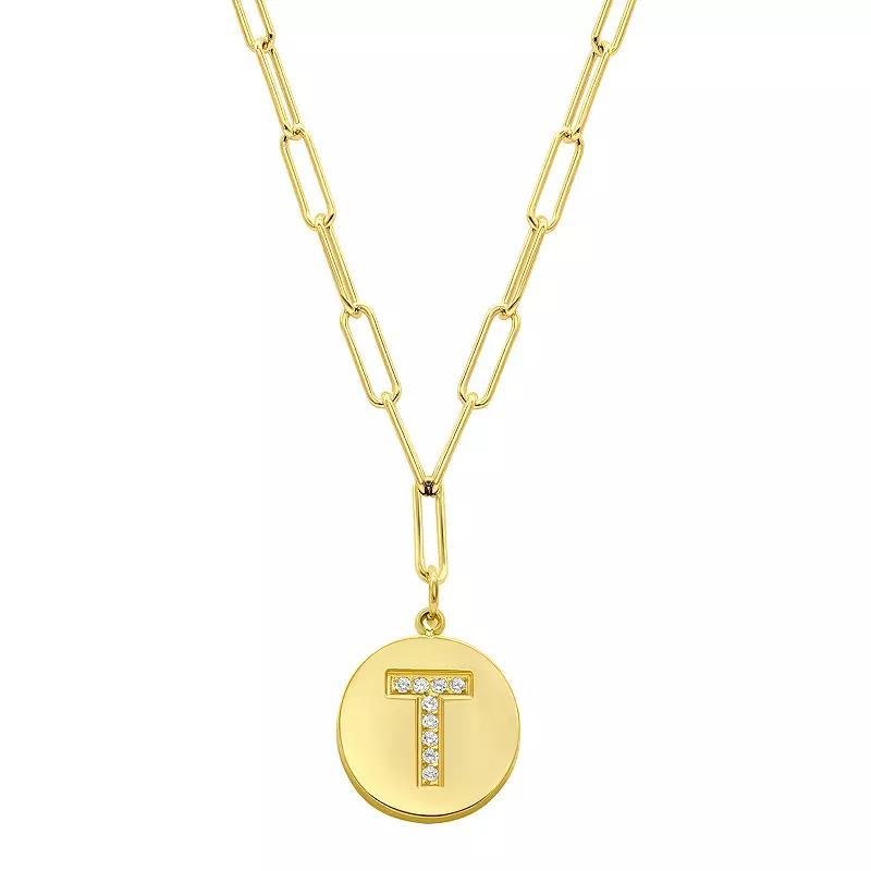 Adornia Gold Tone Adjustable Cubic Zirconia Initial Disc Pendant Paperclip Necklace, Women's, Size: 16-18" ADJ Product Image