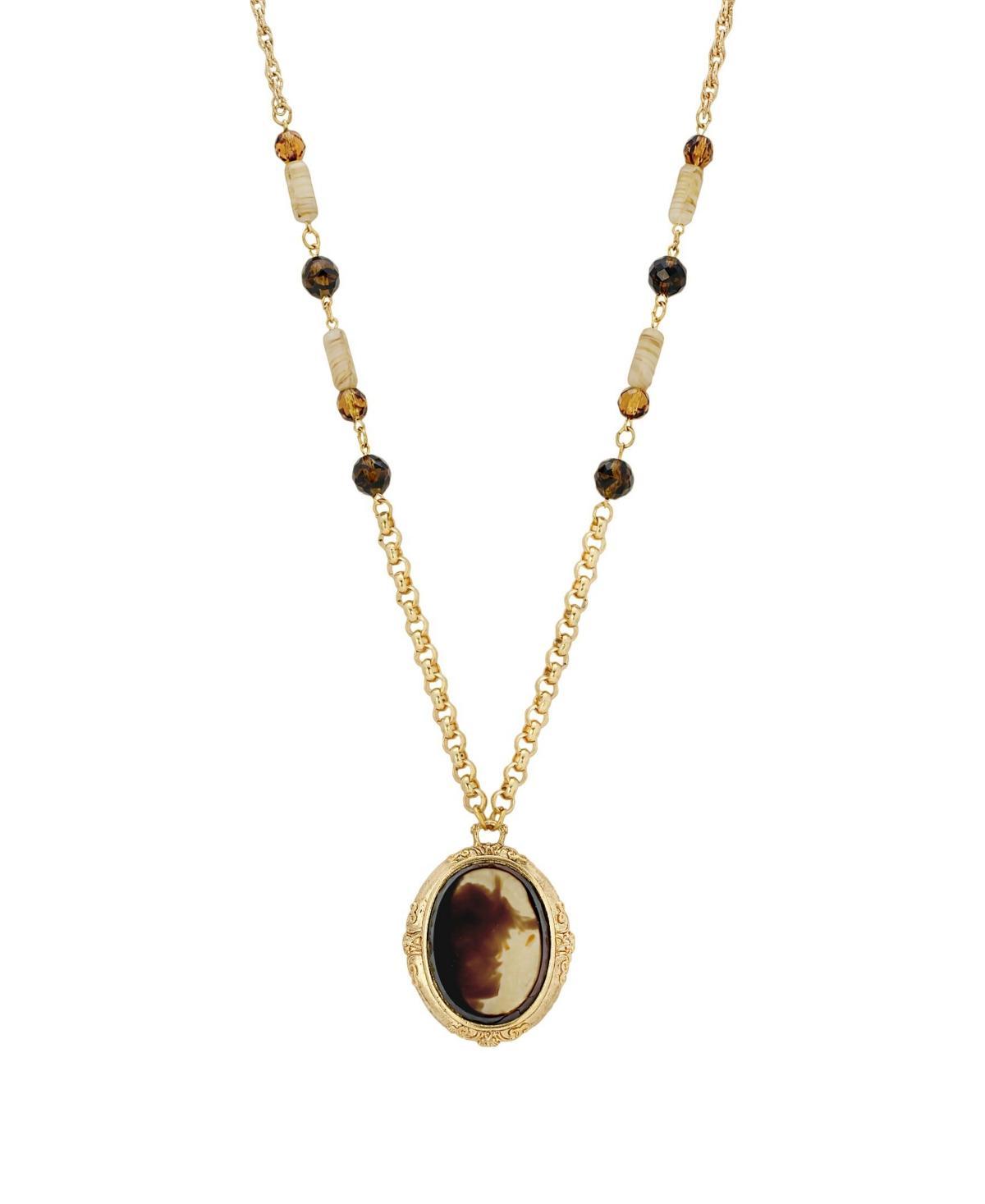 1928 Gold Tone Tortoiseshell Medallion Necklace, Womens, Brown Product Image