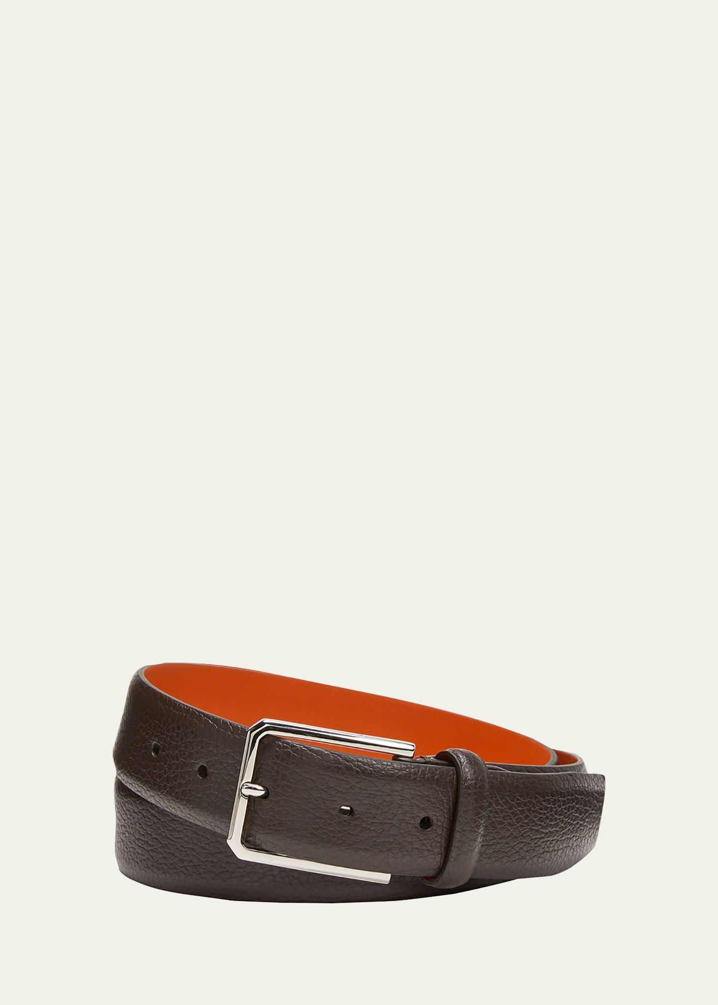 Men's Rectangle Buckle Grained Leather Belt Product Image