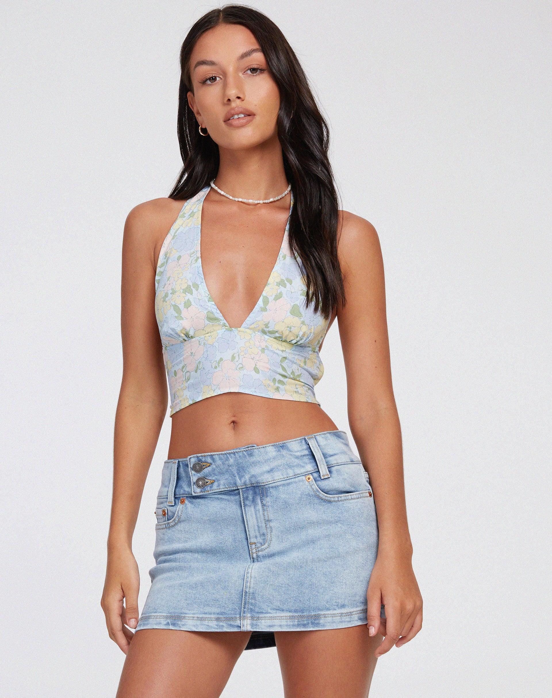 Nanda Crop Top in Washed Out Pastel Floral Product Image