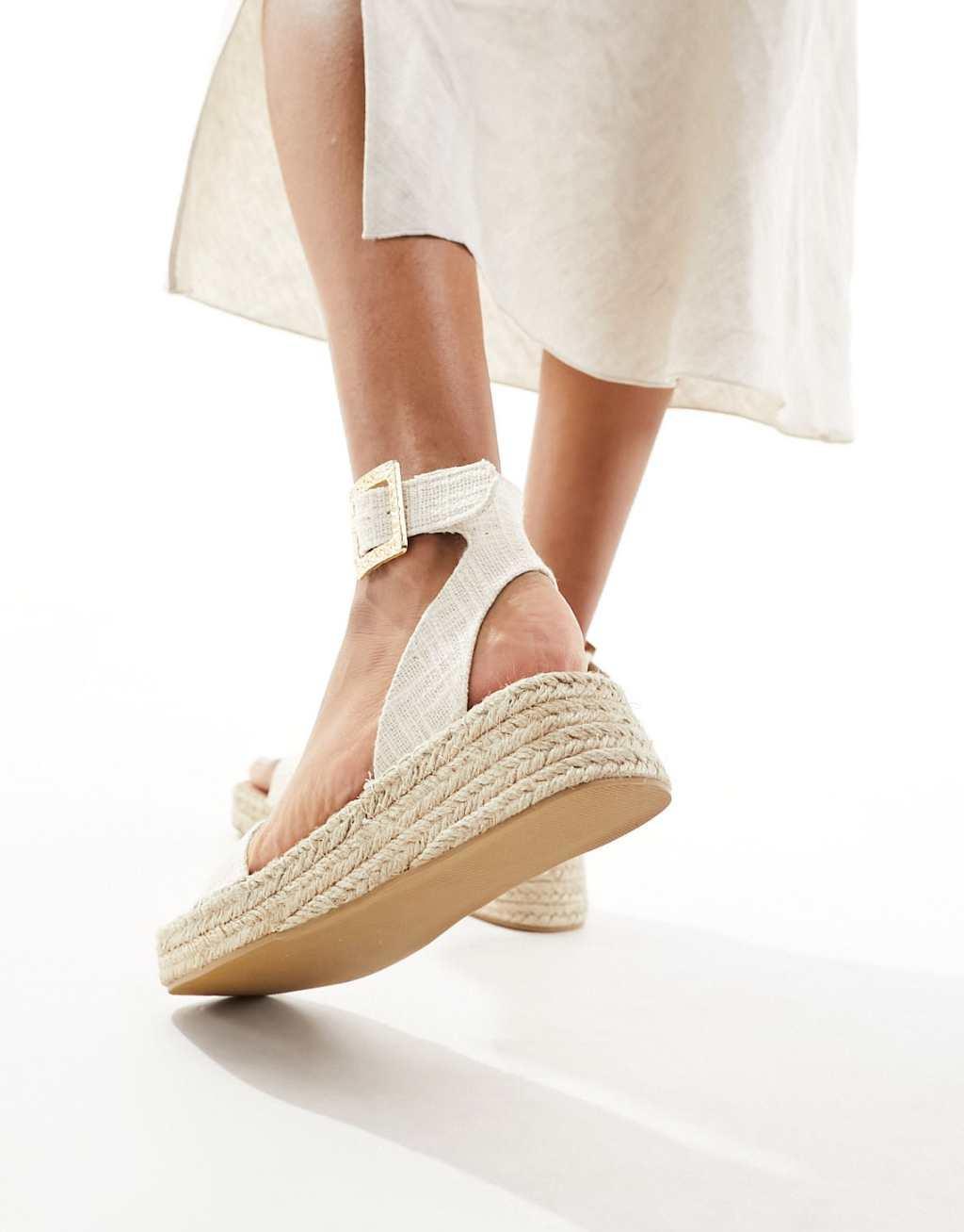 South Beach linen look two part espadrille sandals in cream  Product Image