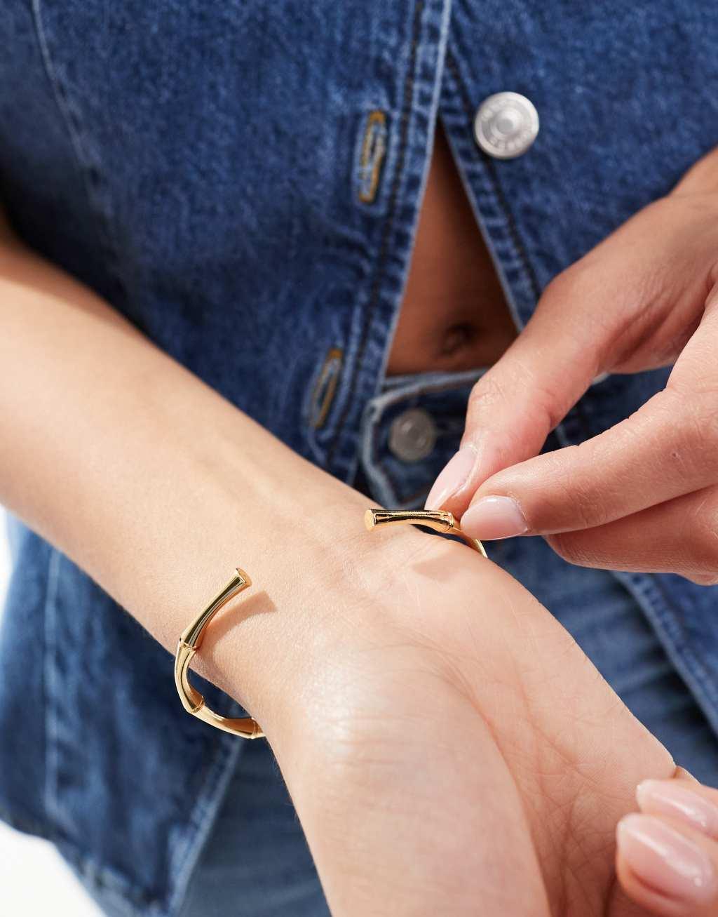 ASOS DESIGN 14k gold plated cuff bracelet with bamboo detail Product Image