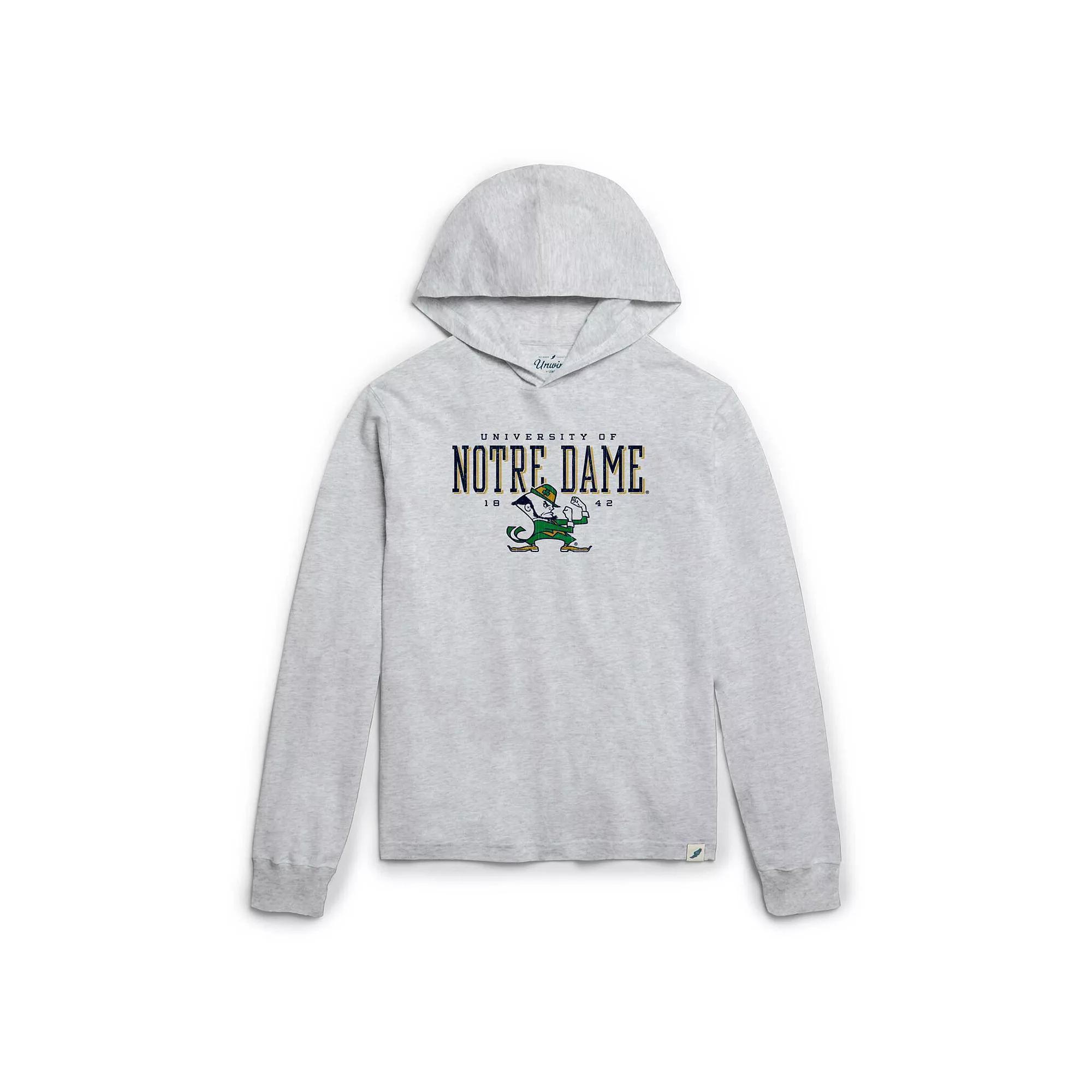 Men's League Collegiate Wear Ash Notre Dame Fighting Irish Team Stack Tumble Long Sleeve Hooded T-Shirt,  Product Image