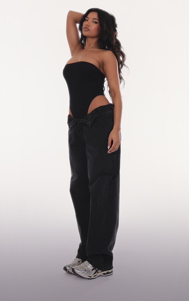 Basic Black Cotton Blend Bandeau Bodysuit Product Image