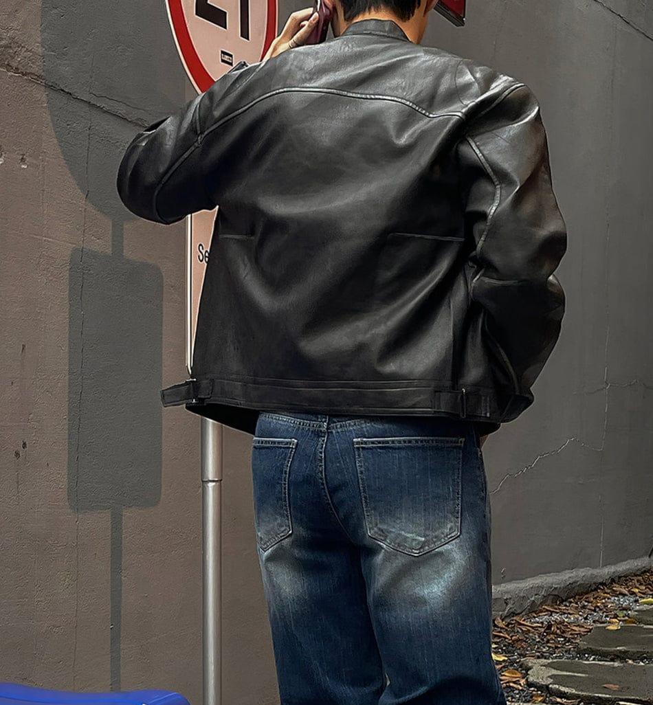 RT No. 12453 BLACK BIKER LEATHER JK Product Image