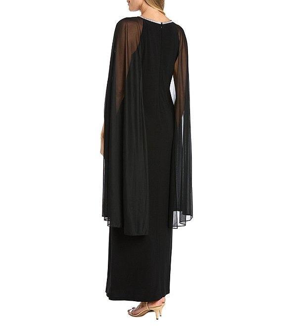 R & M Richards Beaded Crew Neck Sleeveless Cape Sheath Dress Product Image