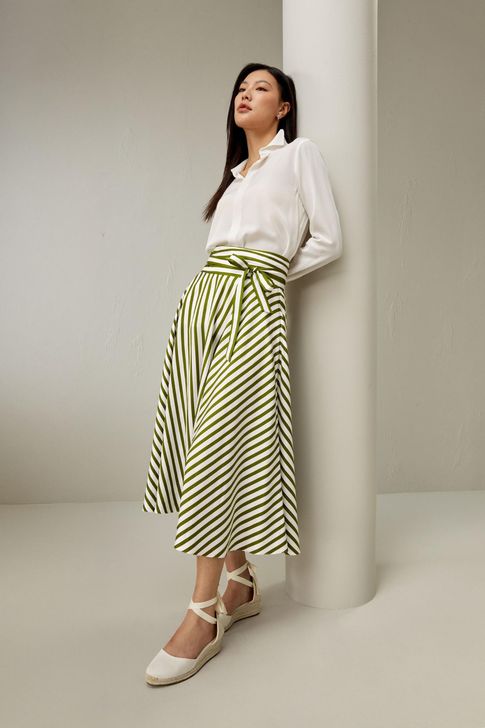 Silk Striped Midi Skirt Product Image