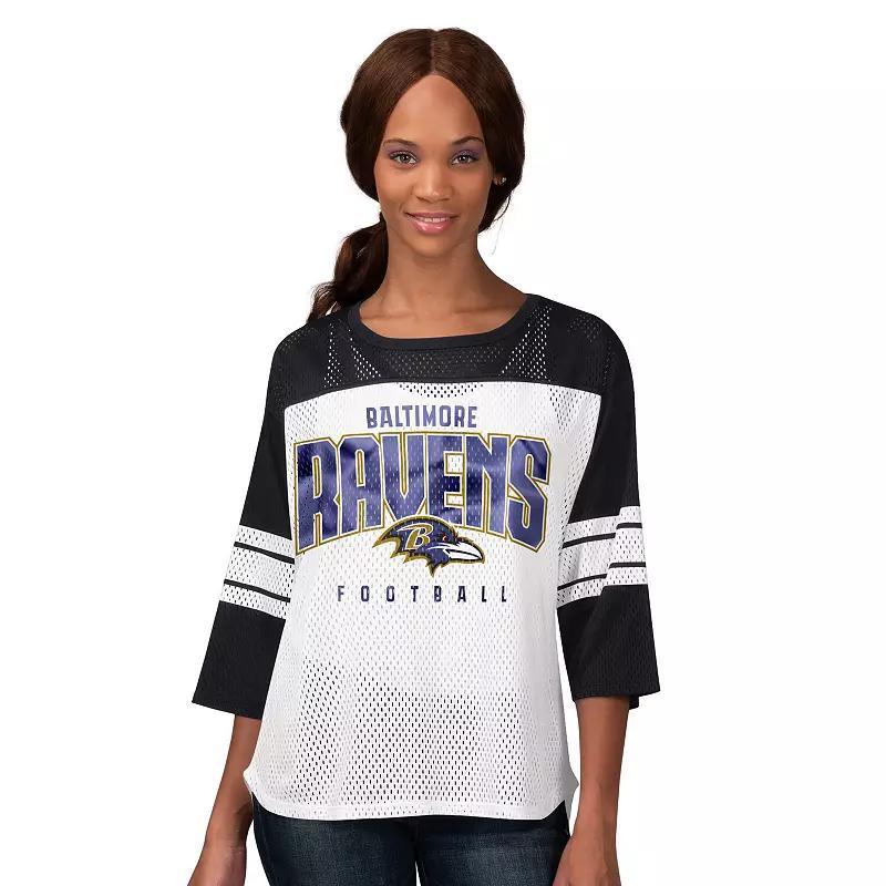 Women's G-III 4Her by Carl Banks  Black Baltimore Ravens First Team 3/4-Sleeve Mesh T-Shirt, Size: 2XL Product Image