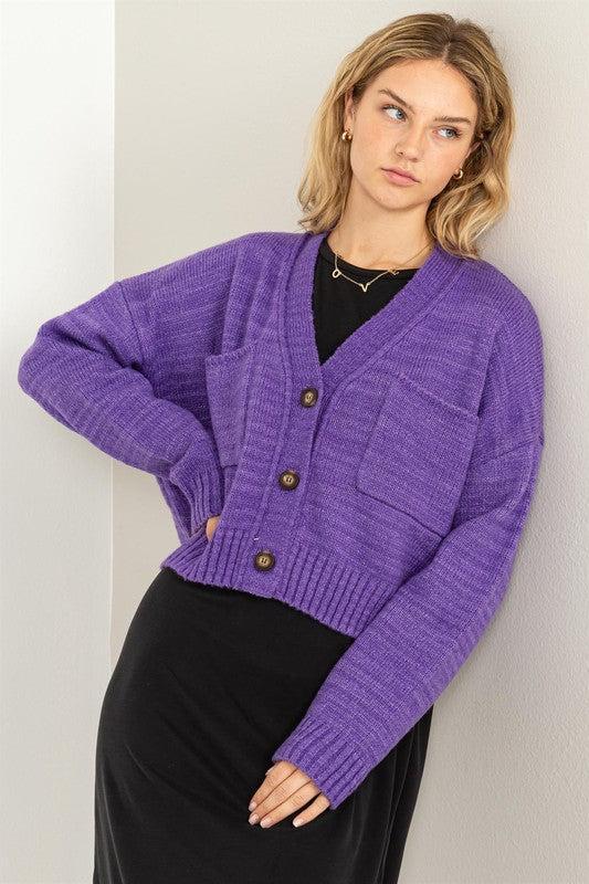 Cute Mood Crop Shoulder Cropped Cardigan Sweater Product Image