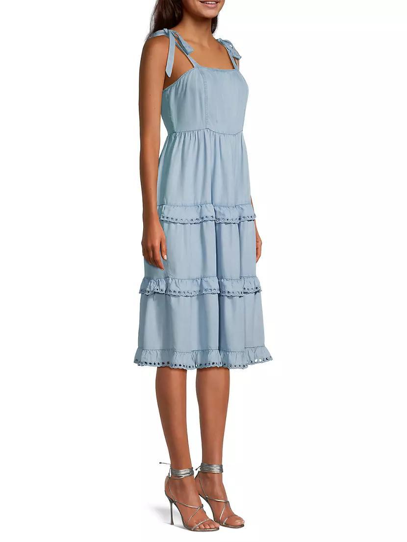 Denim Tie-Shoulder Midi-Dress Product Image