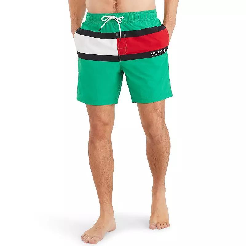 Mens Tommy Hilfiger Tommy Flag Swim Trunks Blue Product Image