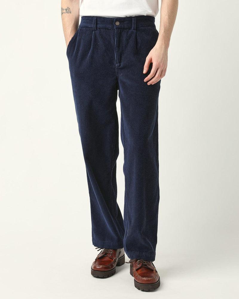 Cord Pleated Trouser - Navy Product Image