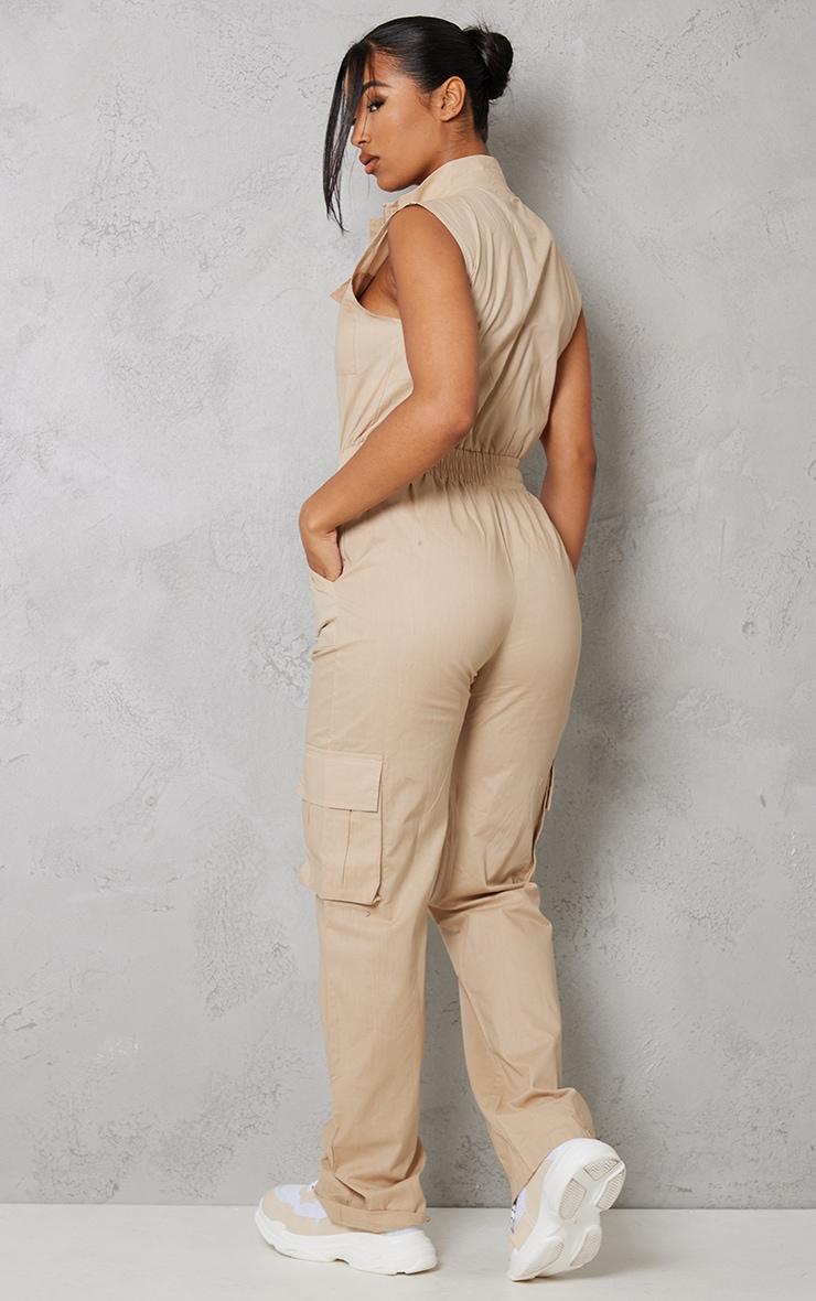 Stone High Neck Sleeveless Pocket Detail Utility Jumpsuit Product Image