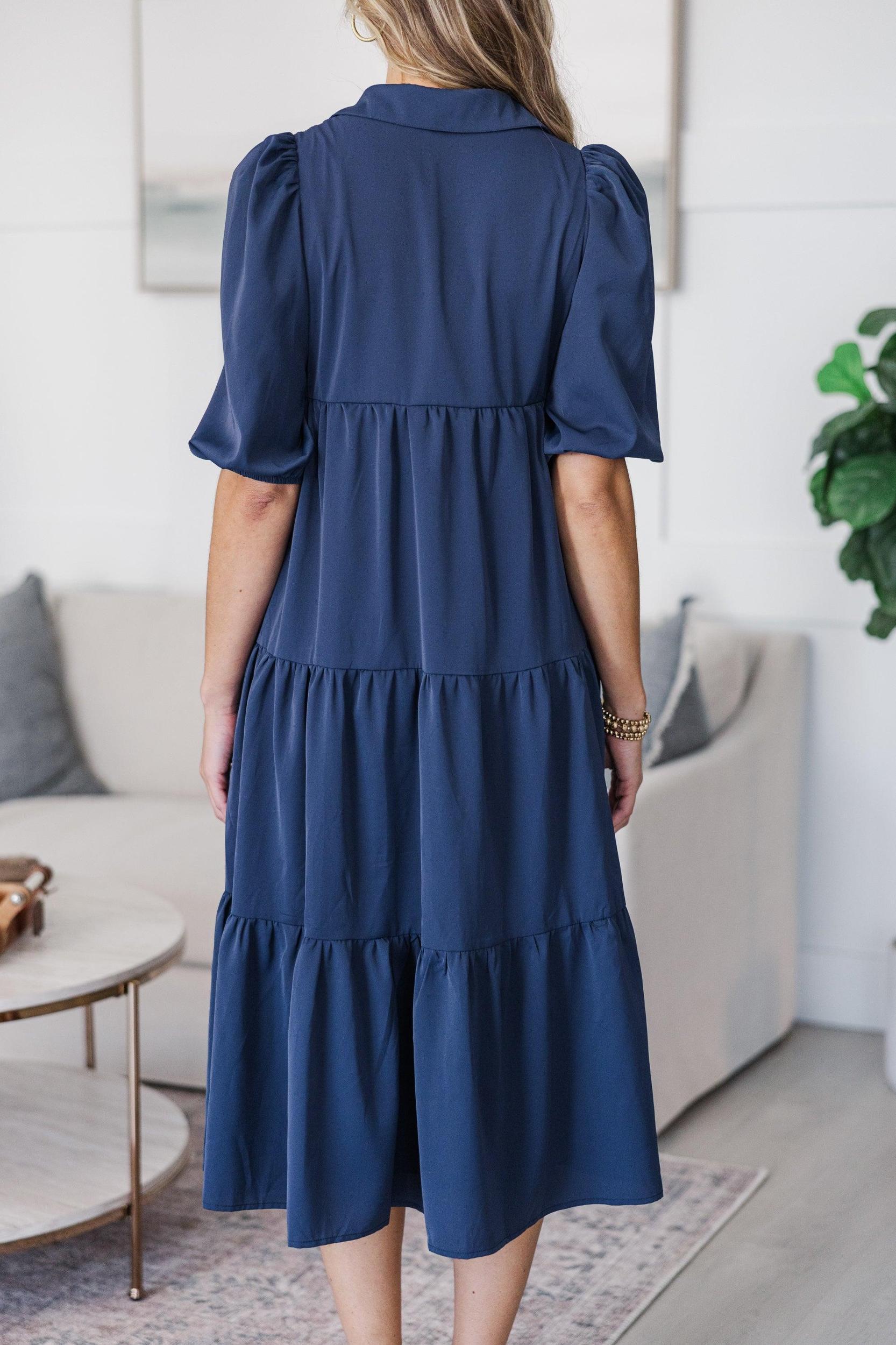 NURSING COLLECTION: Love Found Navy Blue Tiered Midi Dress Female Product Image