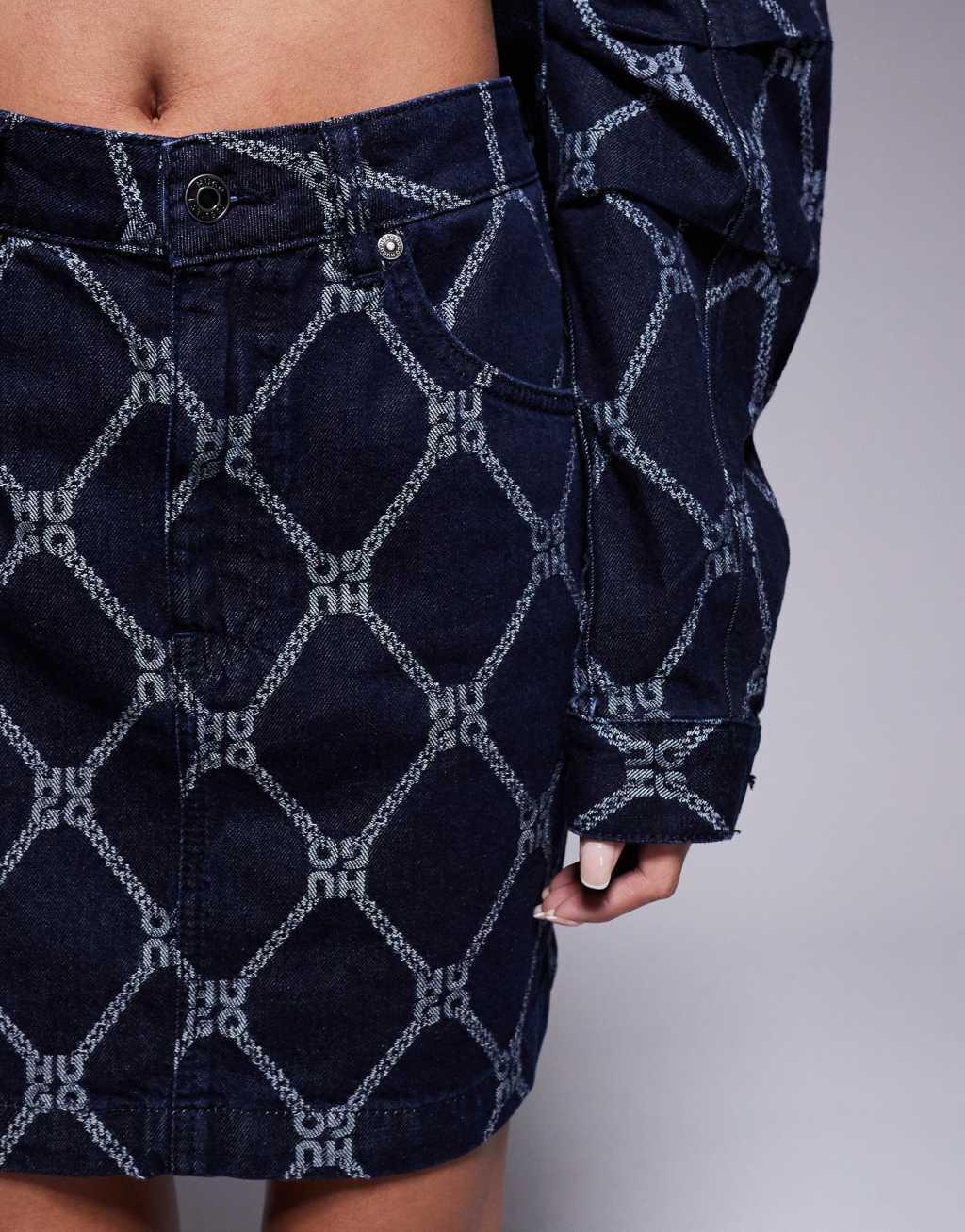 HUGO Red gebisi printed denim skirt in dark blue - part of a set Product Image