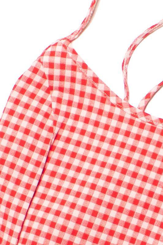 Red Gingham Lace Up Back Mini Dress Product Image