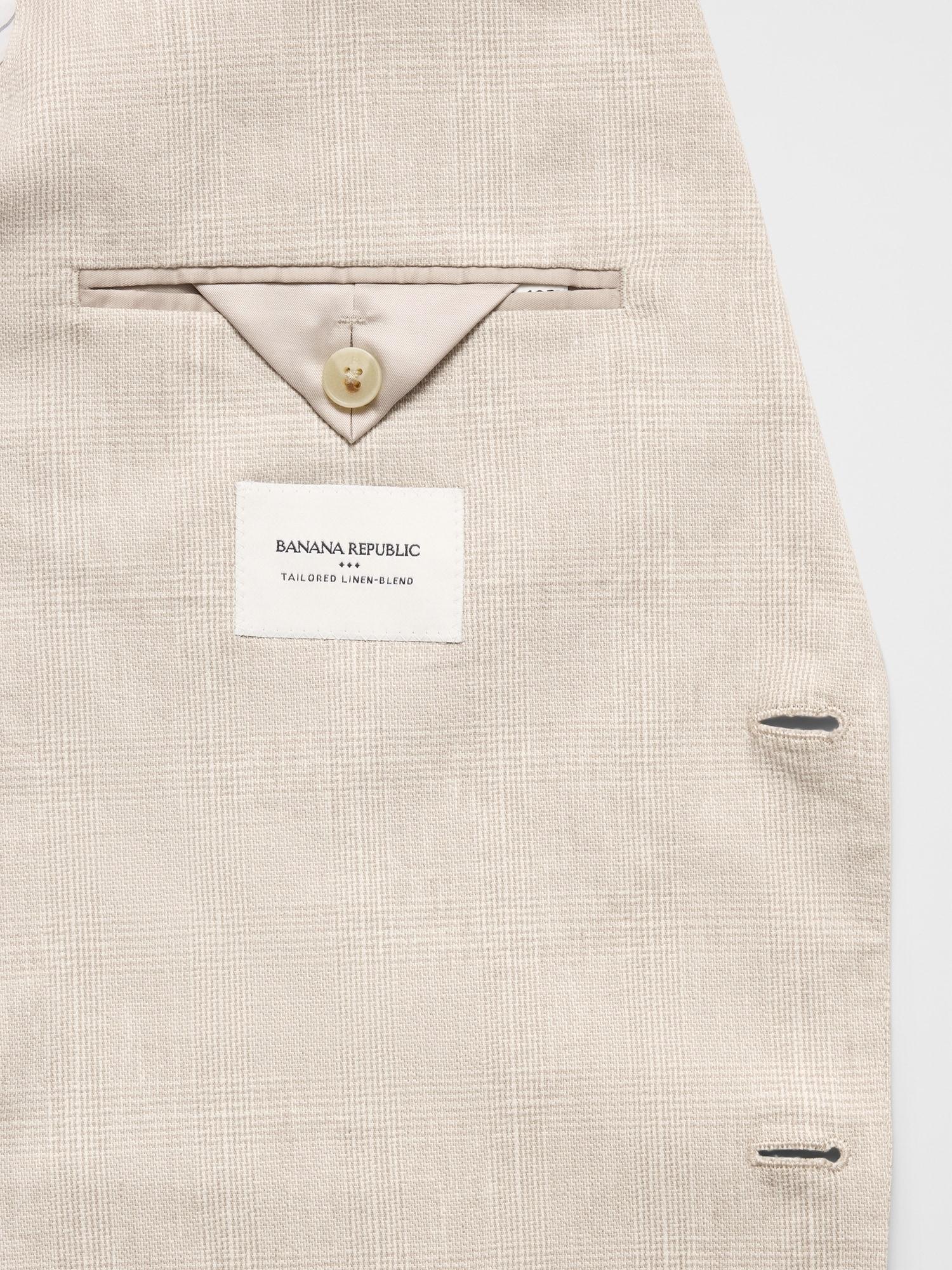 Tailored-Fit Linen-Blend Stone Glen Plaid Suit Jacket Product Image