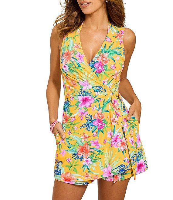 Tommy Bahama Isola Vita Floral Surplice V-Neck Wrap Swim Cover-Up Romper Product Image
