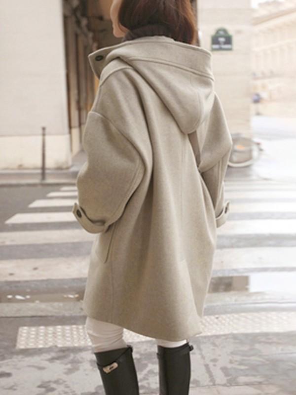 Padded Wool Blend Hooded Long Coat Product Image
