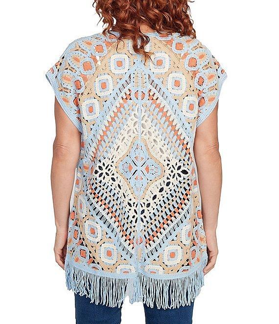 Ruby Rd. Crochet Geometric Cap Sleeve Open-Front Cardigan Product Image