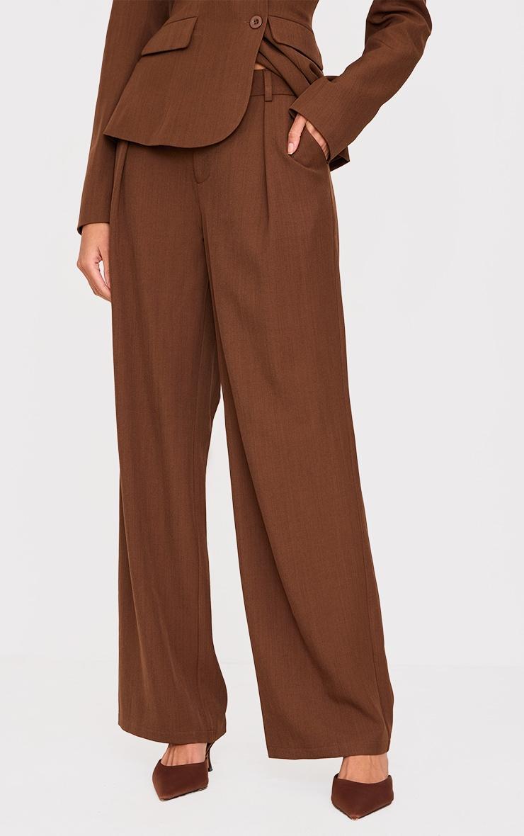 Chocolate Tailored Woven Straight Leg Pants Product Image