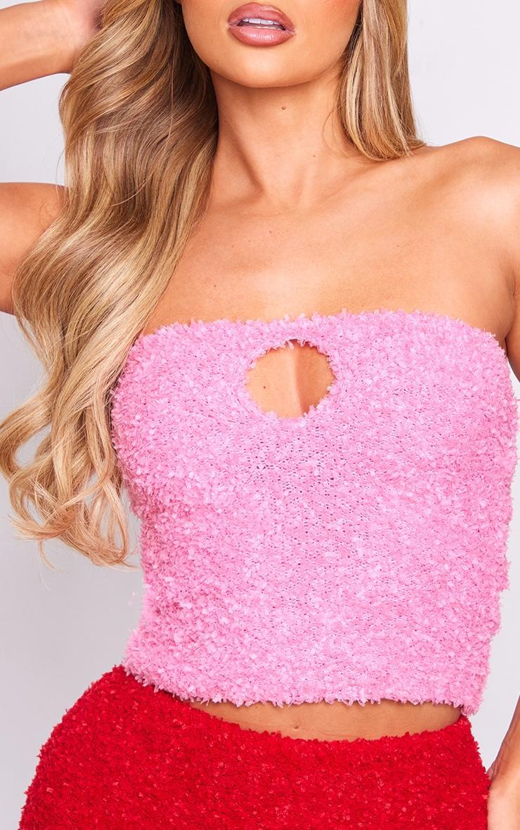 Bright Pink Fuzzy Knit Key Hole Bandeau Top Product Image