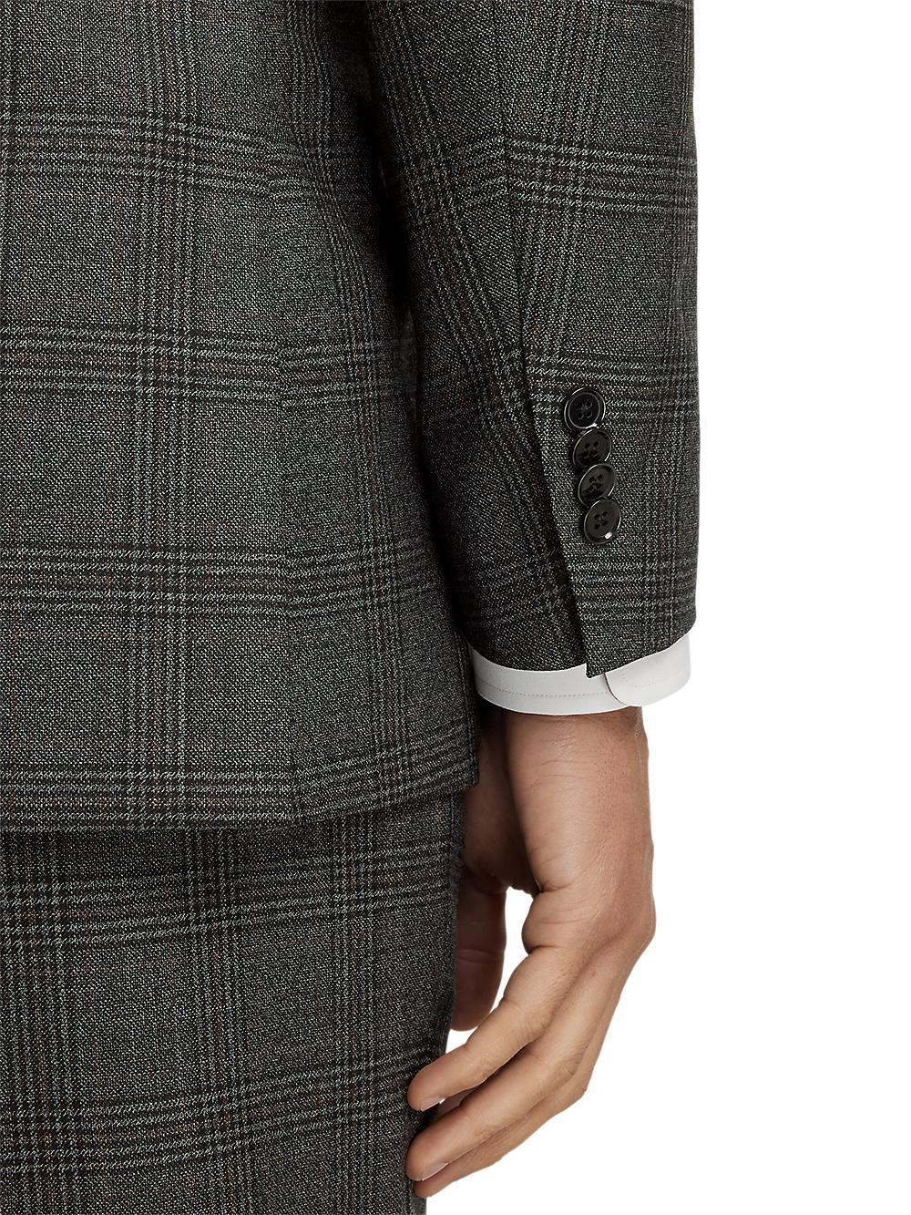 Wool Plaid Double Breasted Peak Lapel Suit Jacket - Charcoal Product Image