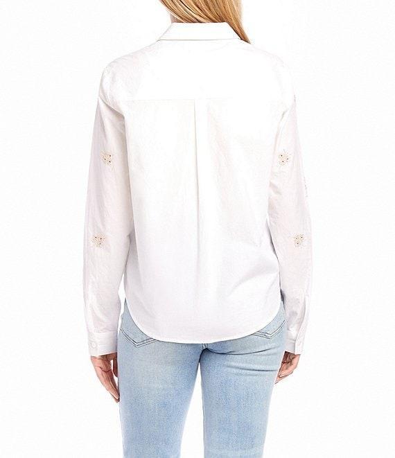 Karen Kane Embellished Collared Long Sleeve Button Up Top Product Image