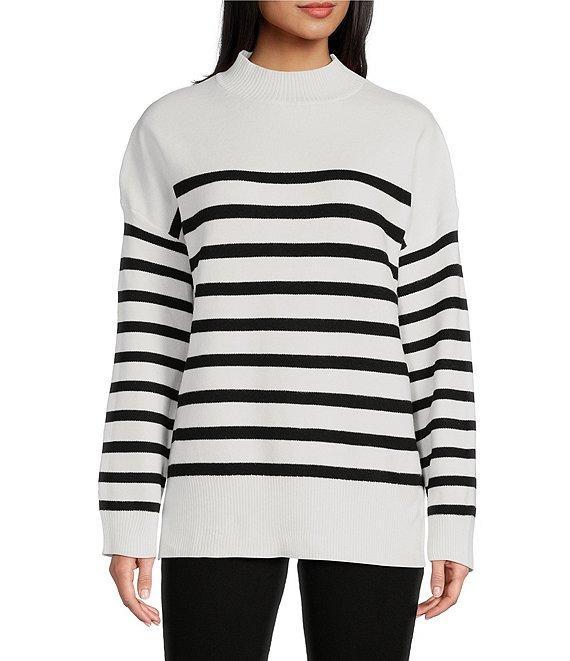 Moa Moa Long Sleeve Mock Neck Stripe Tunic Sweater Product Image