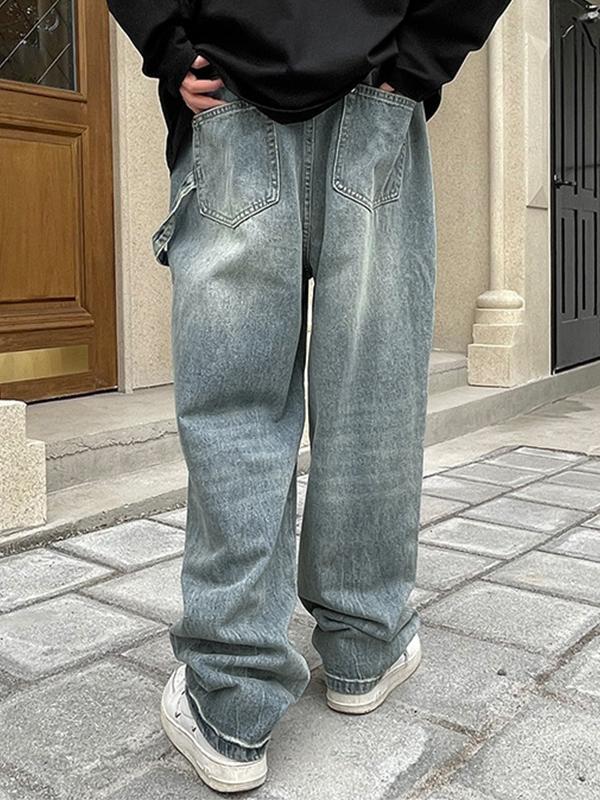 Men's Ruched Blue Loose Jeans Product Image