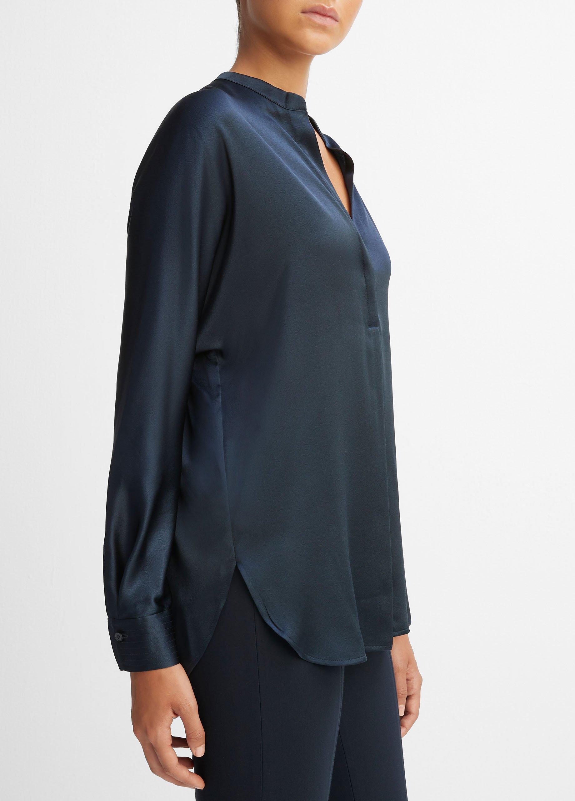 Silk Satin Band-Collar Blouse Product Image