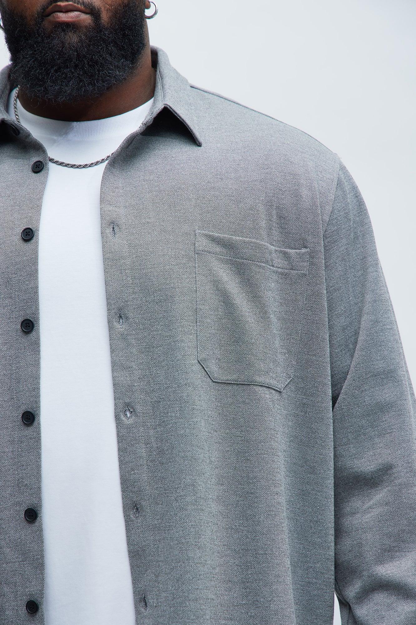 Langley Knit Button Up Shirt - Grey Product Image