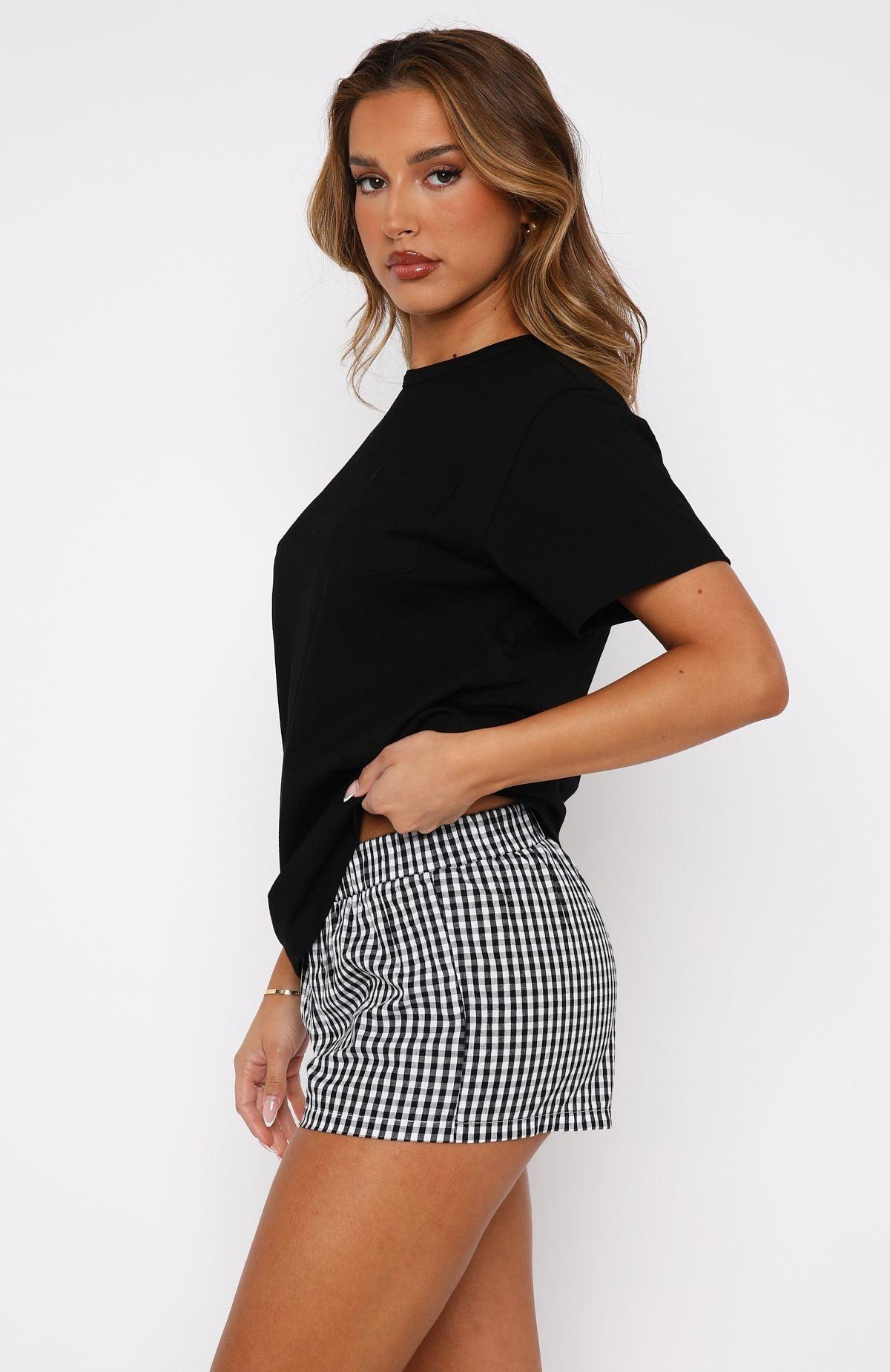 Thought About It Shorts Black Gingham Product Image