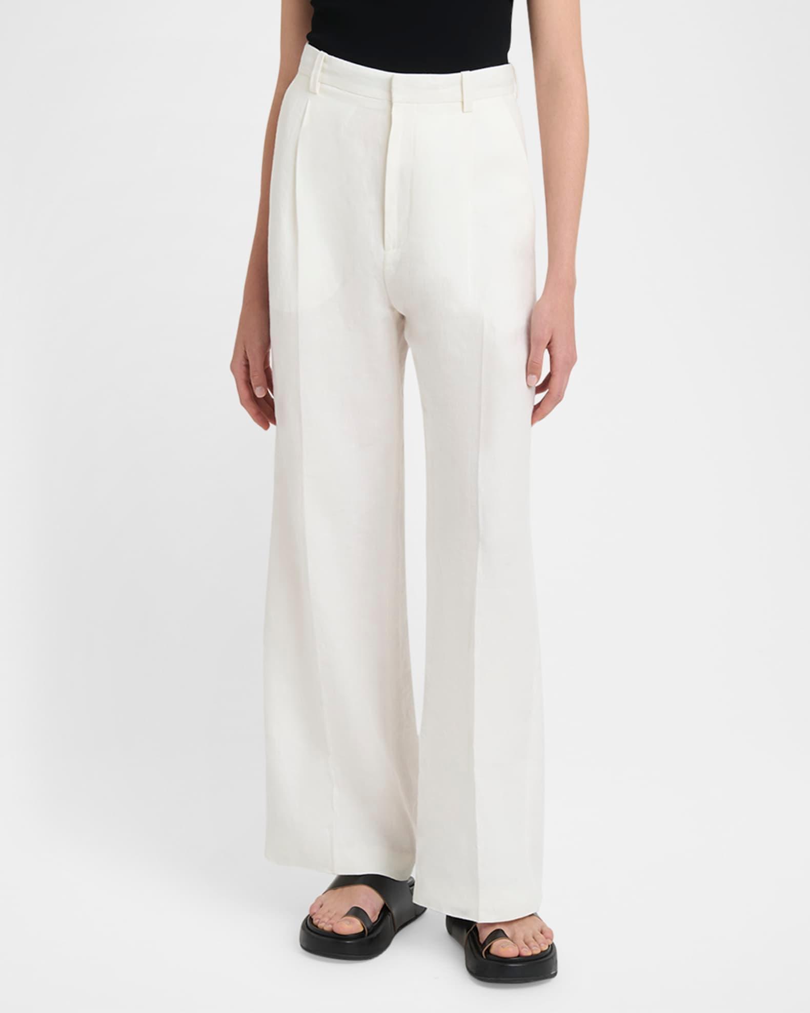 Pleated Wide-Leg Linen Trousers Product Image