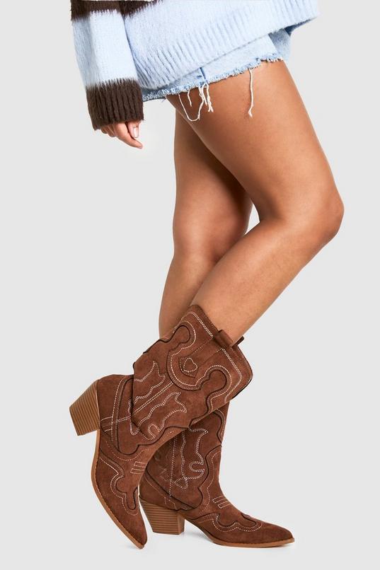 Embroidered Detail Western Cowboy Ankle Boots Product Image