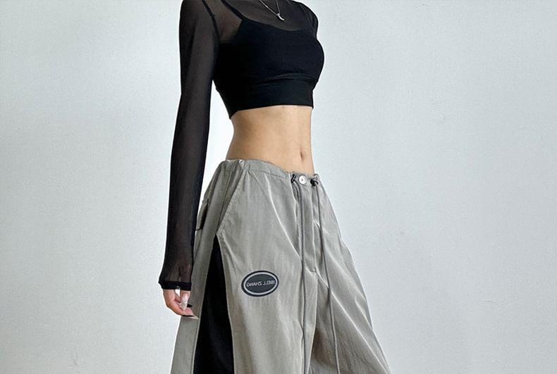 Low Waist Color-Block Loose-Fit Wide-Leg Sweatpants Product Image