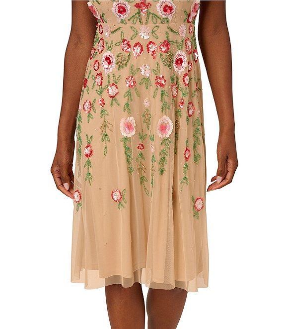 Adrianna Papell Beaded Mesh Midi Dress Product Image