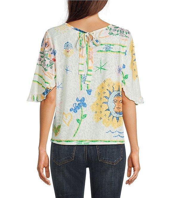 Tru Luxe Jeans Novelty Burnout Jersey Tie Neck Flutter Sleeve Tunic Product Image