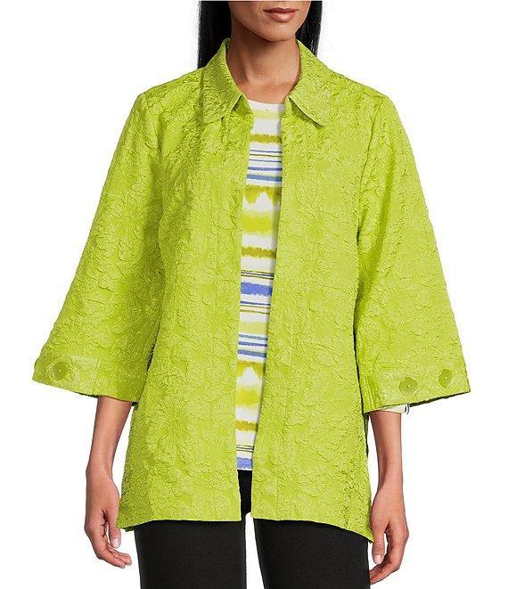 Slim Factor by Investments 3/4 Sleeve Open Front Jacquard Jacket Product Image