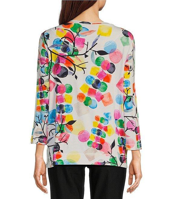 Ali Miles Petite Size Abstract Print Knit Round Neck 3/4 Sleeve Tunic Product Image