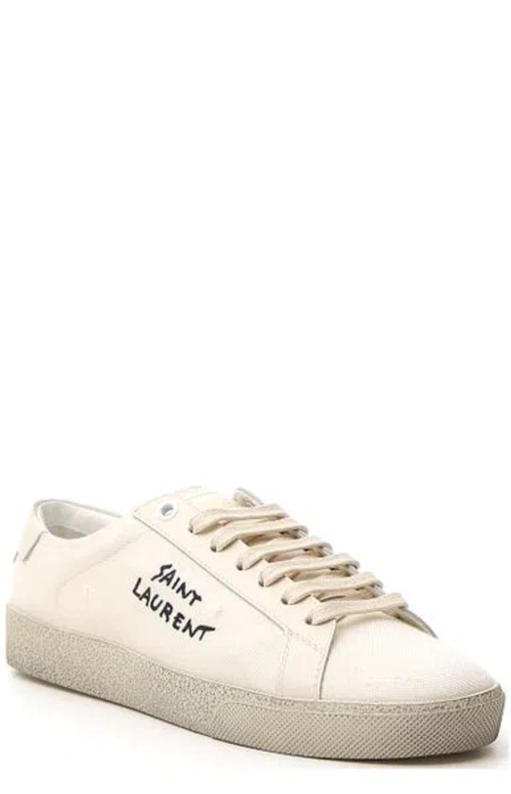 SAINT LAURENT Statement Raffia Court Sneakers For Fashionable Women In White Product Image