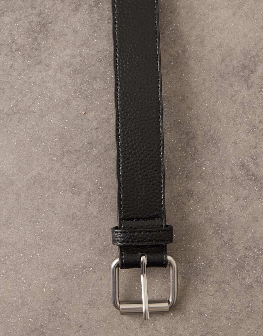 ASOS DESIGN faux leather pebbled belt with roller buckle in black Product Image