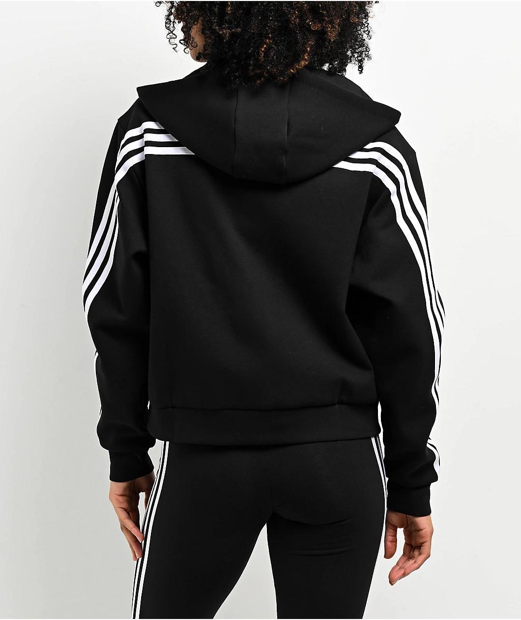 adidas 3 Stripe Black Zip Hoodie Product Image