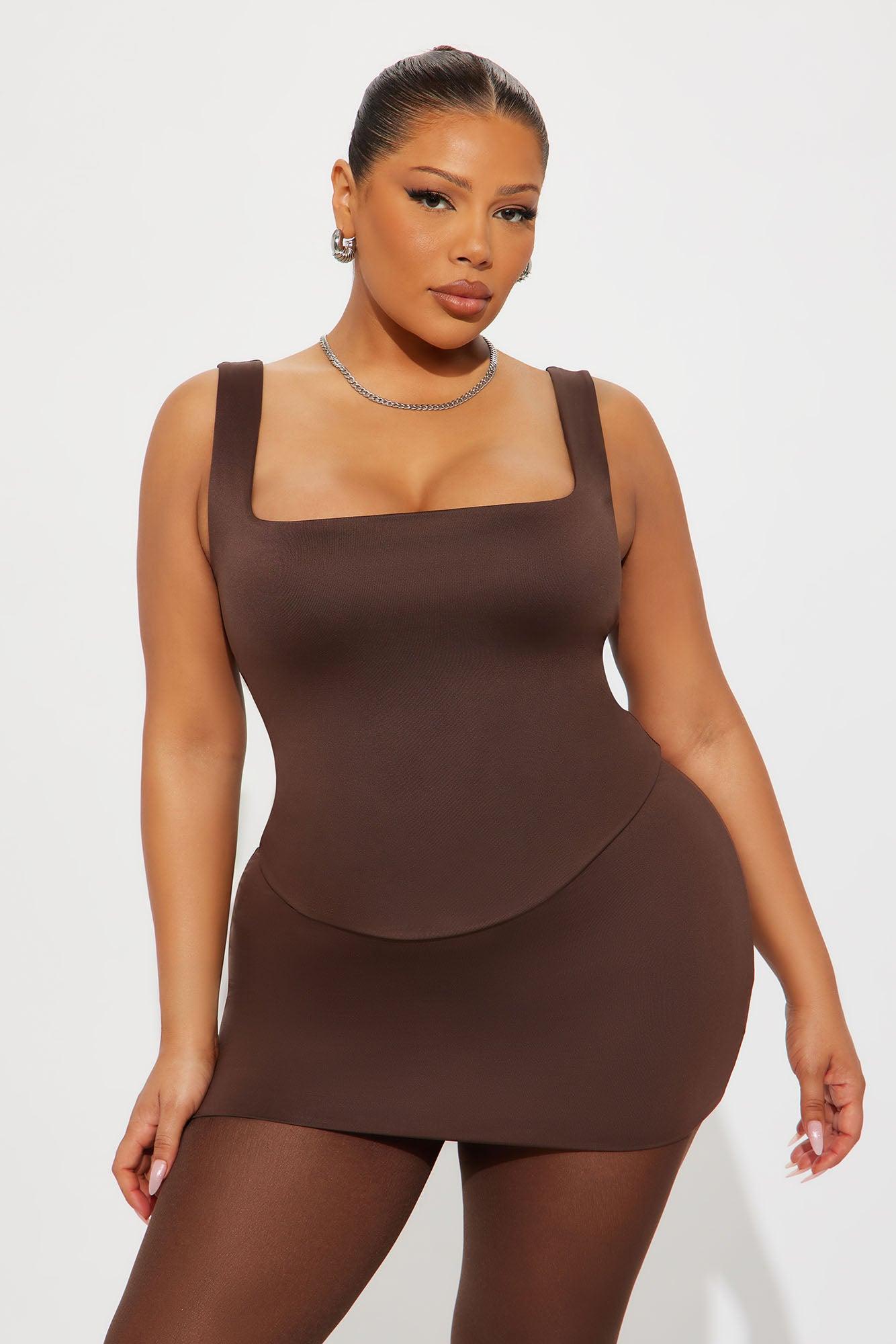 Contour Double Lined Square Neck Tank Top - Chocolate Female Product Image