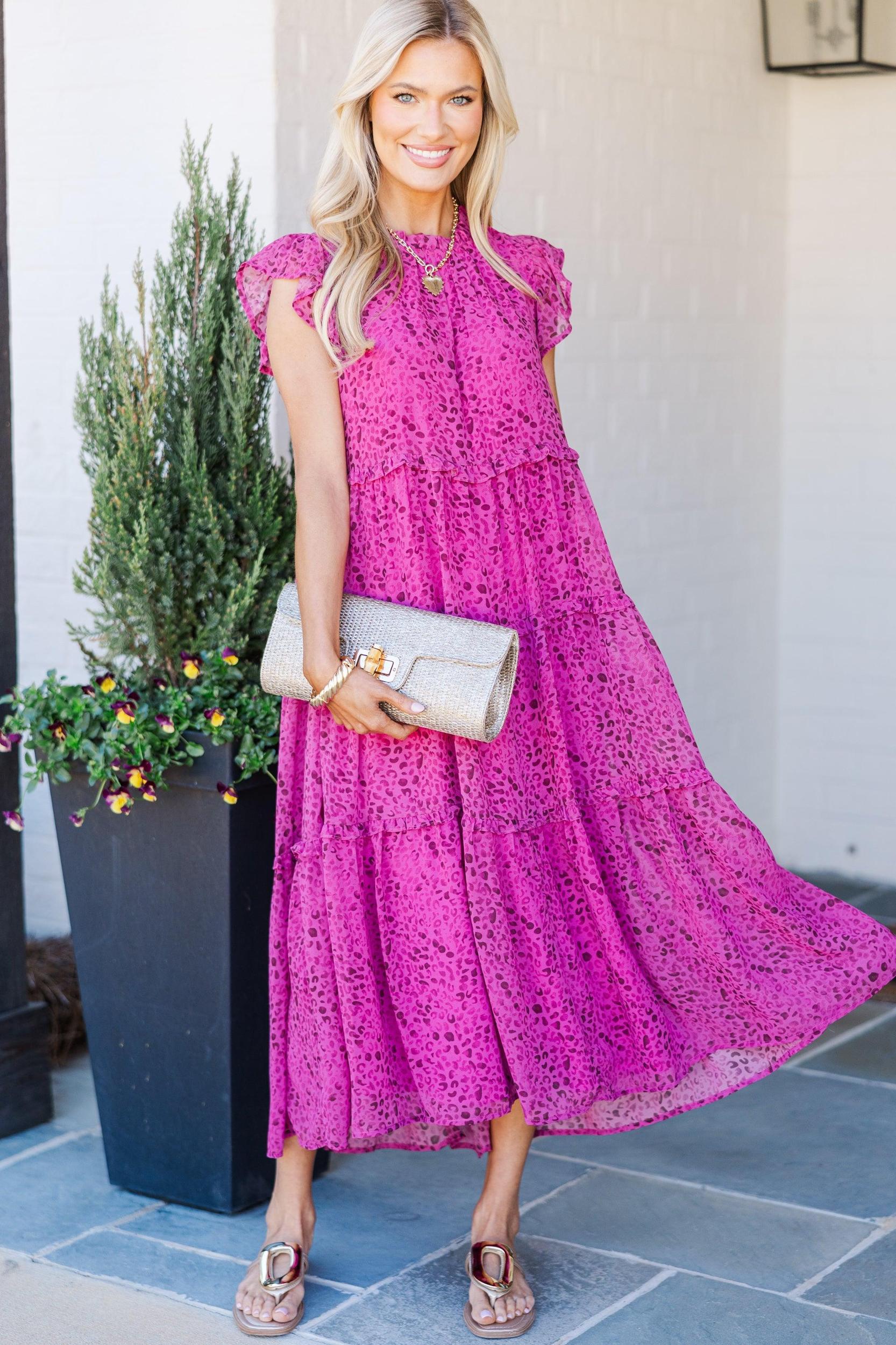 Check You Out Magenta Purple Leopard Mid Dress Female Product Image