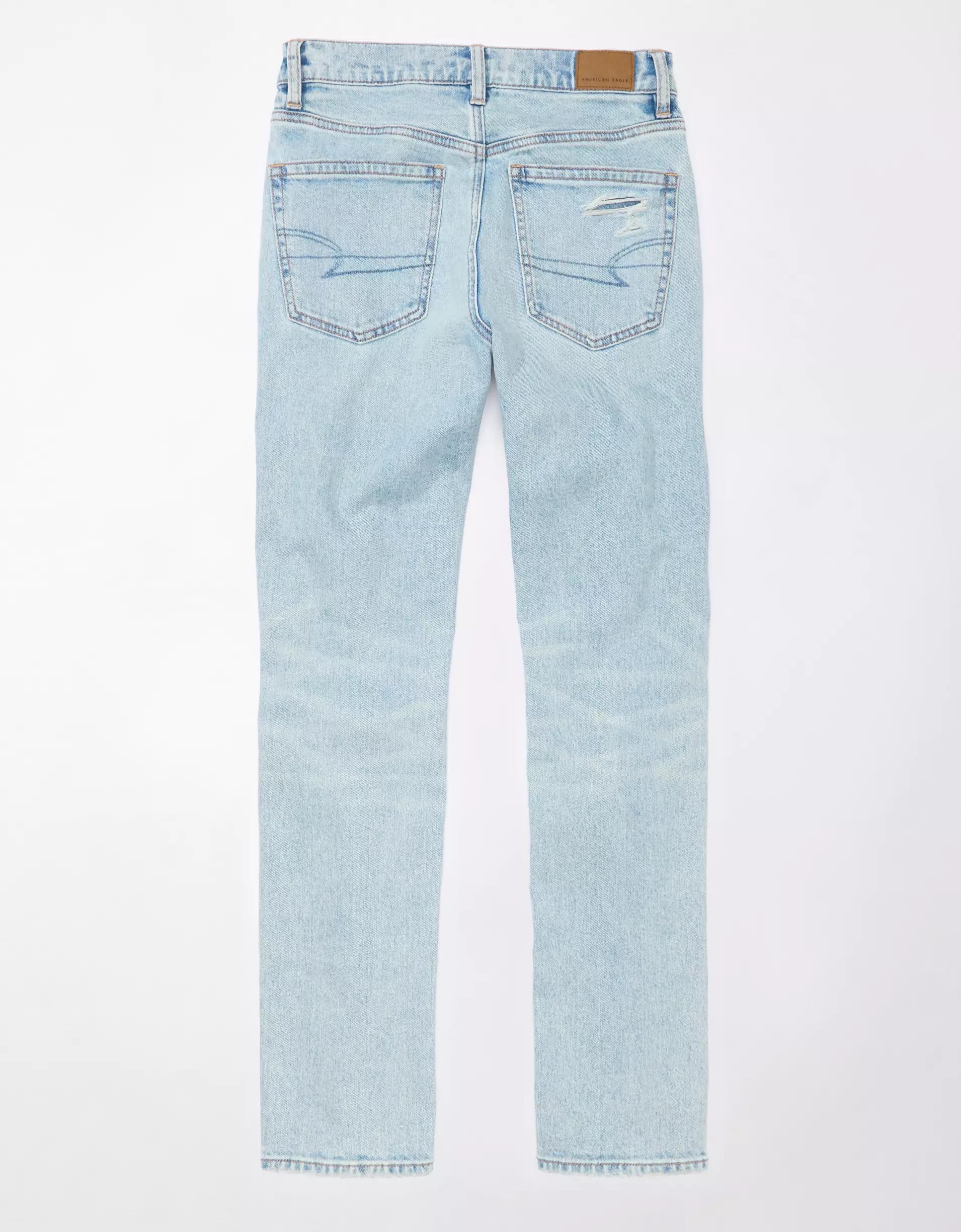 AE Stretch Super High-Waisted Ripped Ankle Straight Jean Product Image