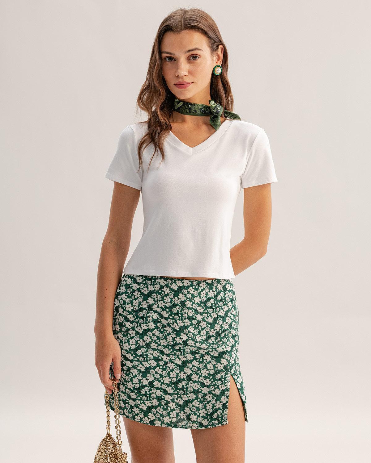 Green Floral A-line Mini Skirt Product Image
