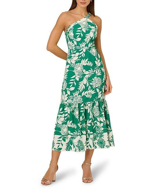Adrianna by Adrianna Papell Knit Floral Print One-Shoulder Neck Sleeveless Fit and Flare Midi Dress Product Image