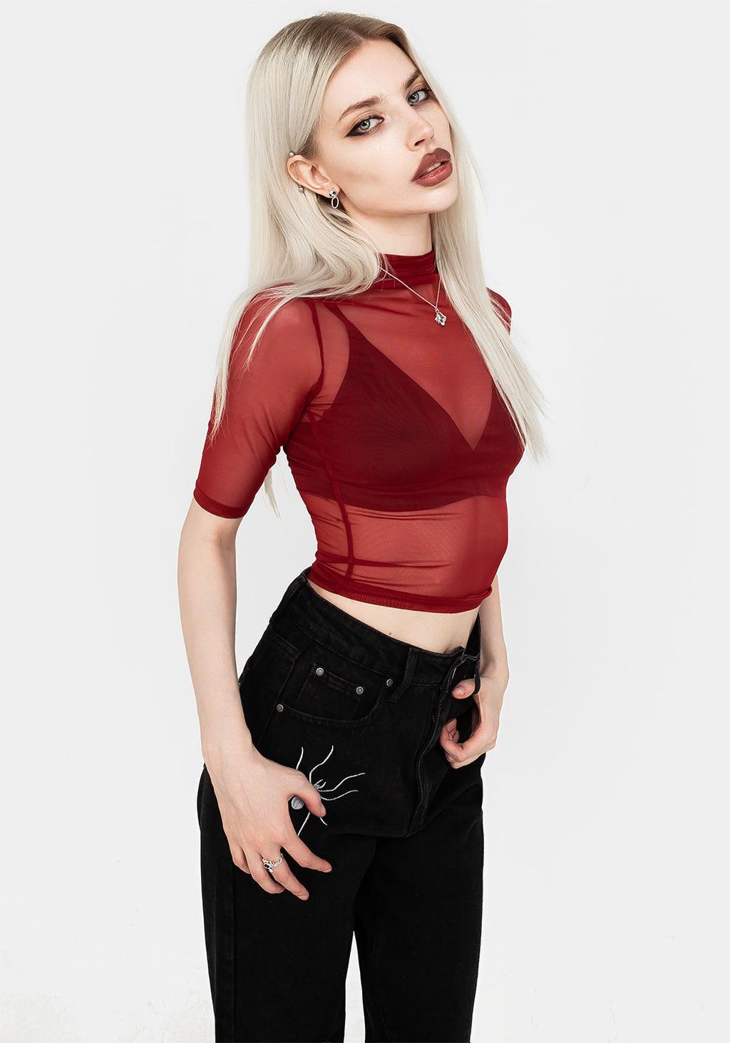 Jinx Mesh Short Sleeve Top - Red Product Image